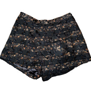 TCEC Womens Black Brown Gold Tweed Shorts Faux Buttons Pull On Elastic Large